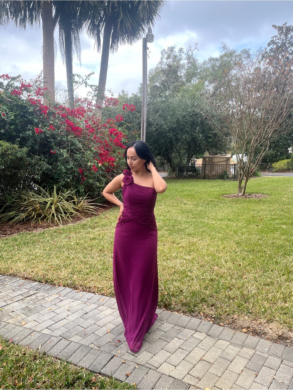Elegant One-Shoulder Plum Evening Gown